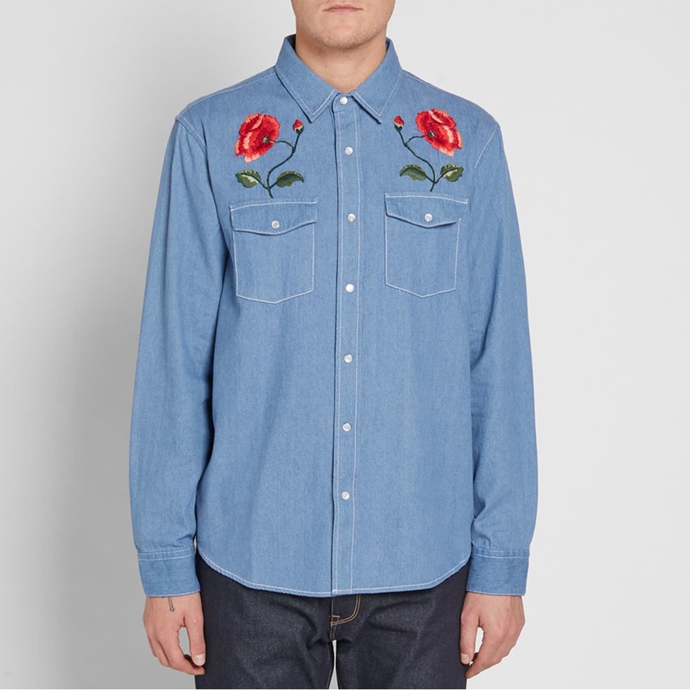 Stussy embroidered denim shirt XL
